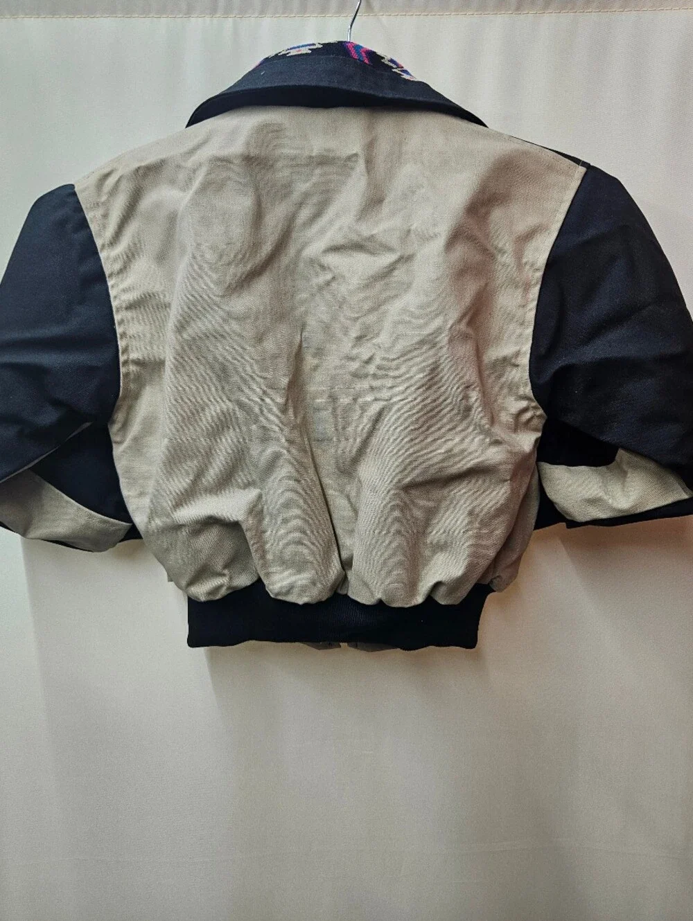 Two-Tone Kids Bomber Jacket with Aztec Trim - Black & Beige